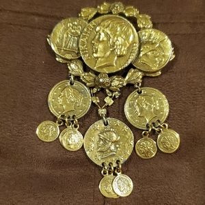 Vintage Goldtone Coin Cluster Statement Pin / Brooch